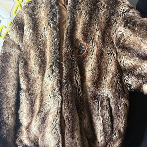 Akademiks Brown Fur Jacket with hoodie